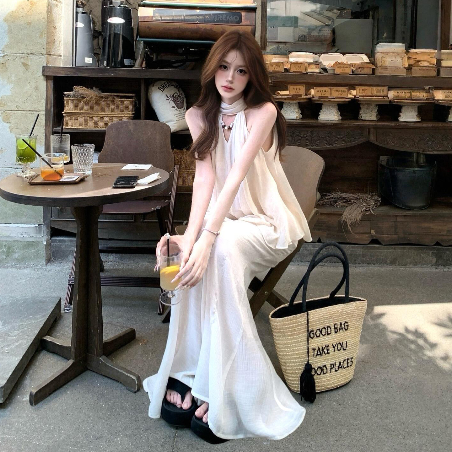 【现货+运补】新中式无袖挂脖连衣裙夏季温柔风长裙4437