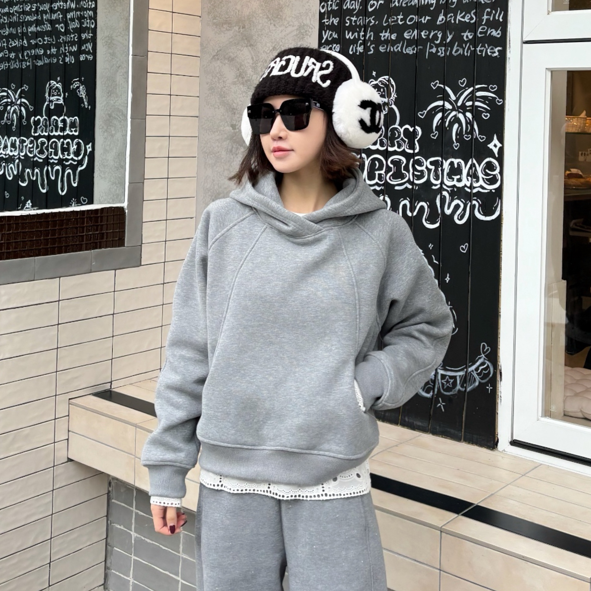 【lulu同款】只出不进，擦肩隐形口袋连帽短款加绒卫衣C139