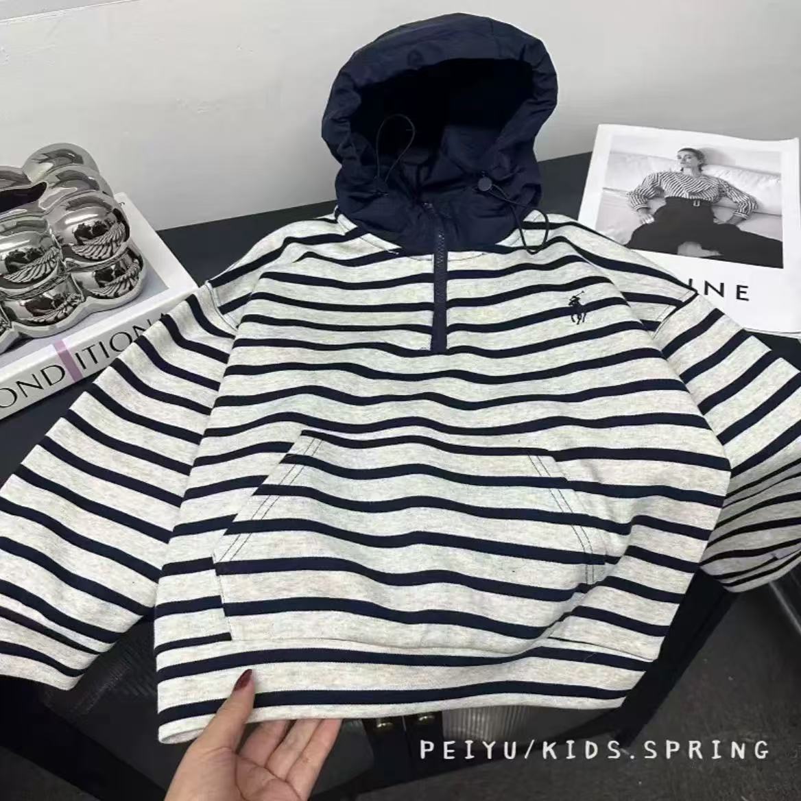 童装儿童条纹卫衣2025春装新款潮流韩版美式百搭宽松男女童上衣
