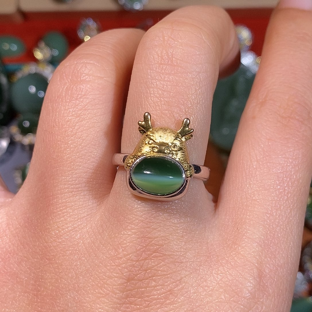 和田玉（碧玉）银S925镶嵌戒指