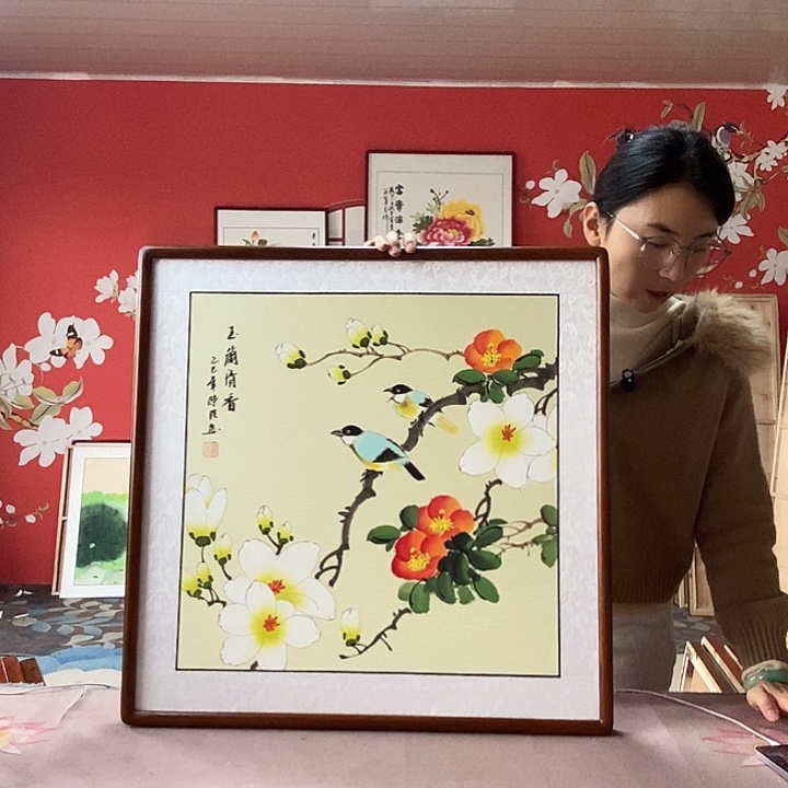 国画手写手绘带框包邮国画作品62✖️62