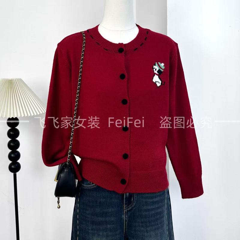 飞飞家~戴帽小狗！！植绒扣限定色~显白气质#针织衫Y9352红