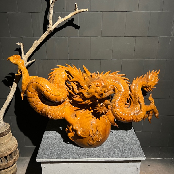 生意兴隆.龙 精品手工雕刻摆件 中式家居装饰 香樟木:100-33-52