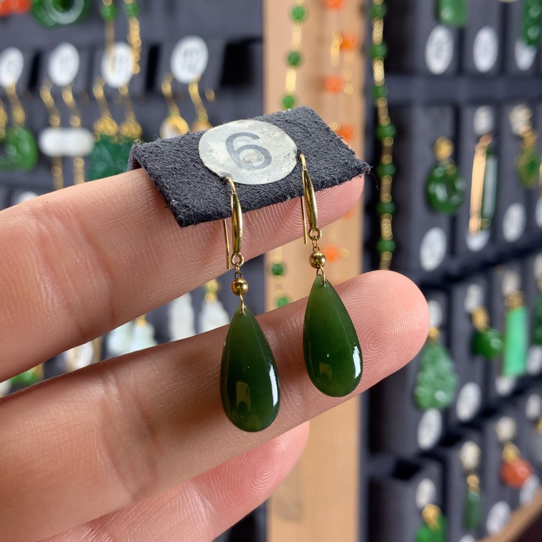 和田玉耳饰18K金镶嵌