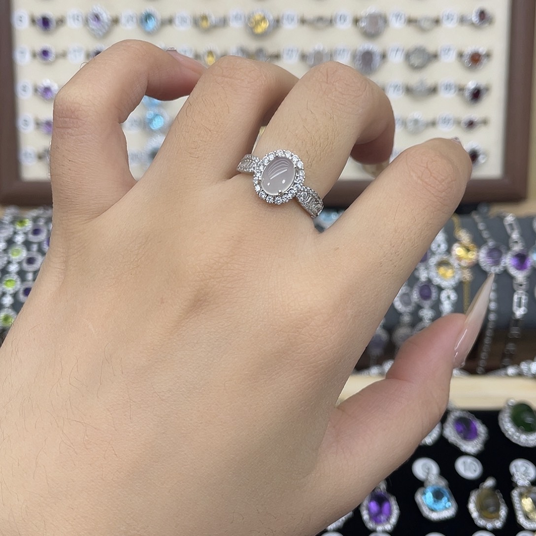 岫玉银S925镶嵌戒指