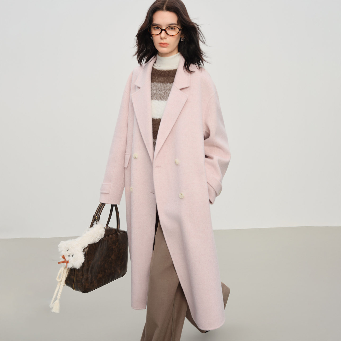 范思蓝恩钻石立裁系列小个子毛呢2025冬装双排扣大衣25FS14198-