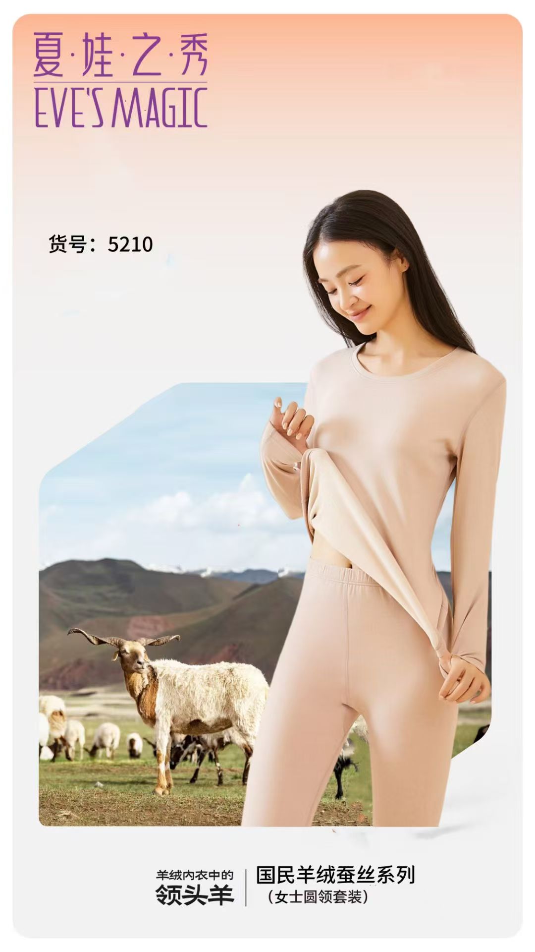 国民羊绒蚕丝圆领女套装