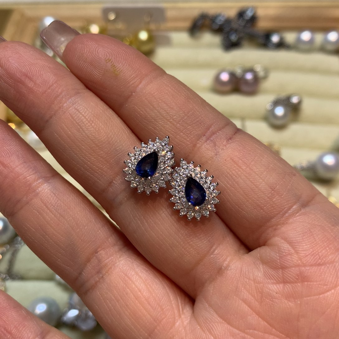 蓝宝石耳饰银S925镶嵌