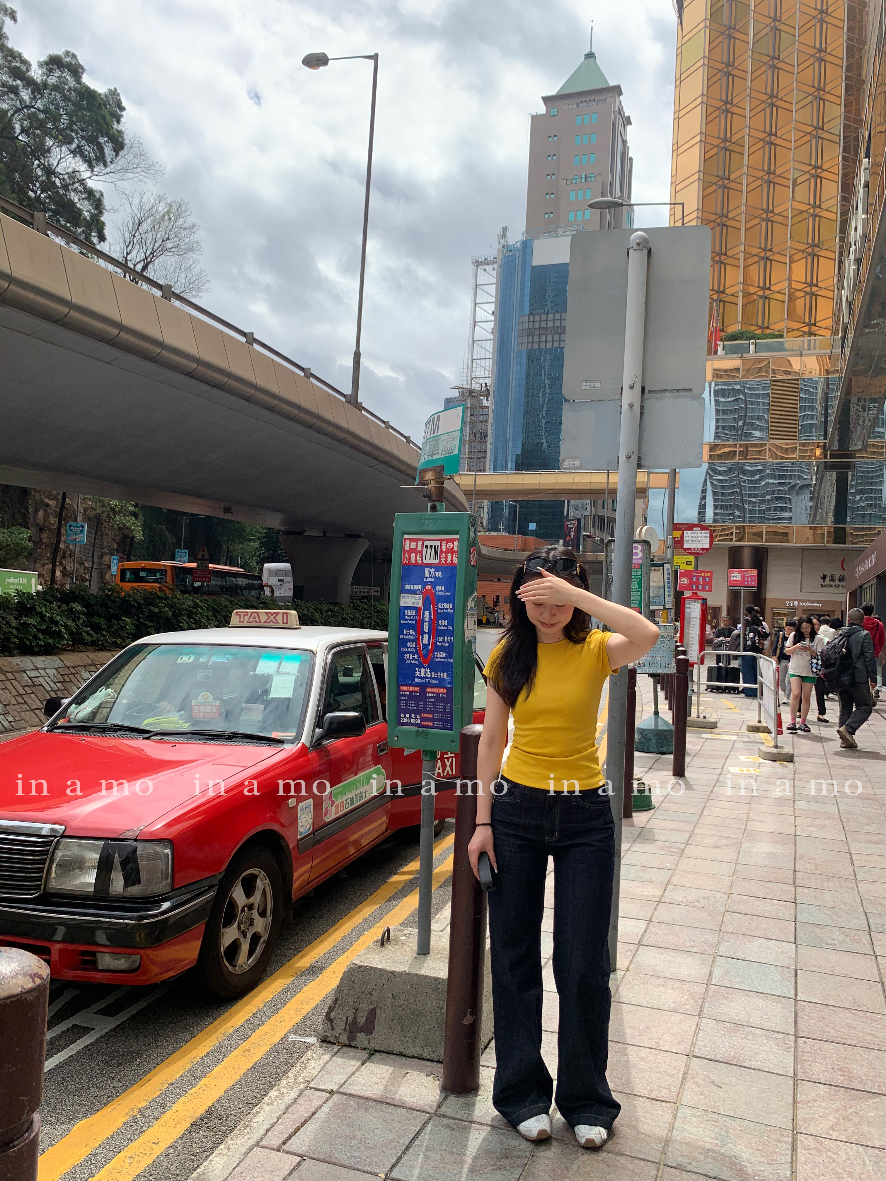 in a mo【低腰牛仔】藏蓝色复古直筒无腰头显瘦休闲裤