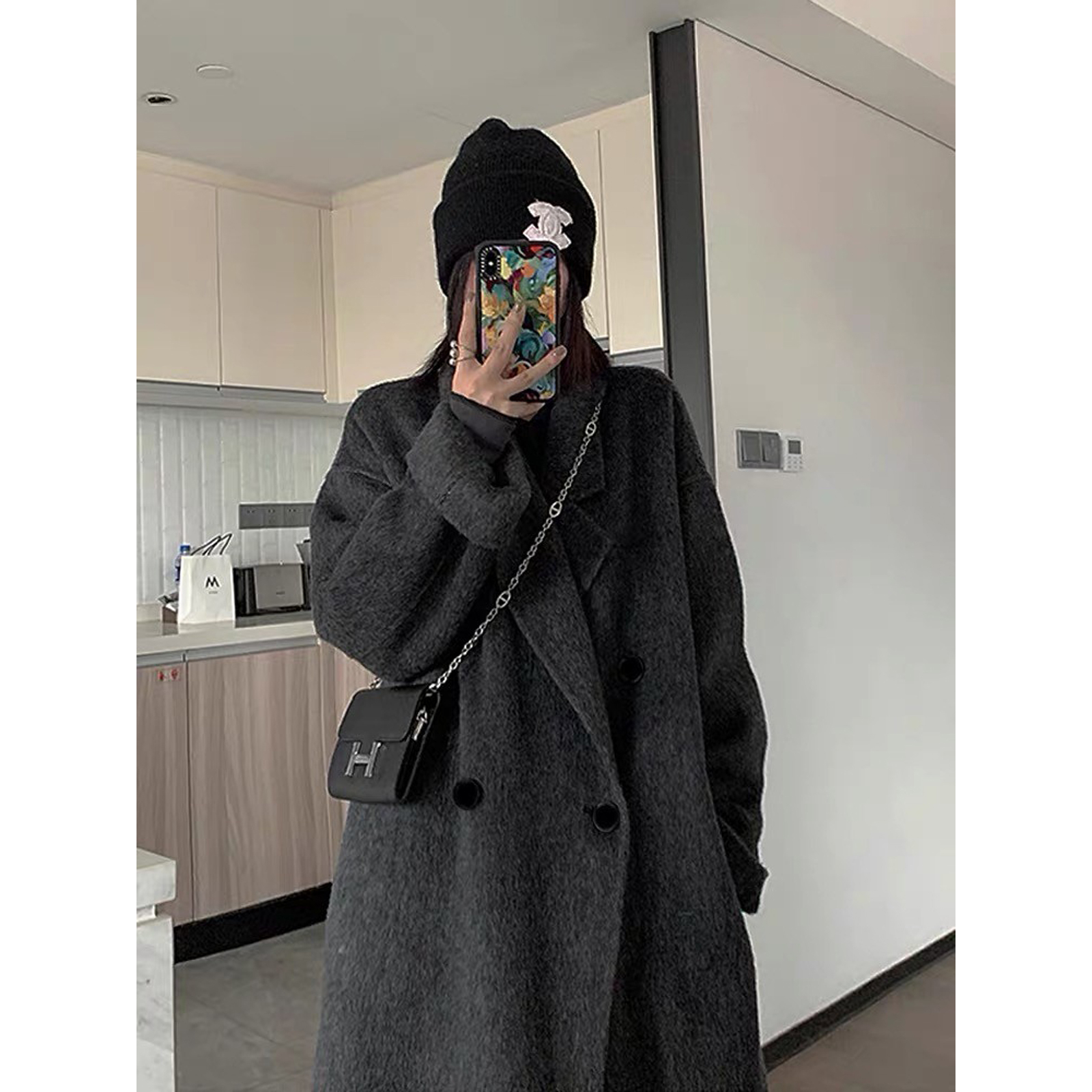 真羊毛！黑灰色双面羊毛羊绒呢子大衣女2025秋冬新款高端毛呢外套