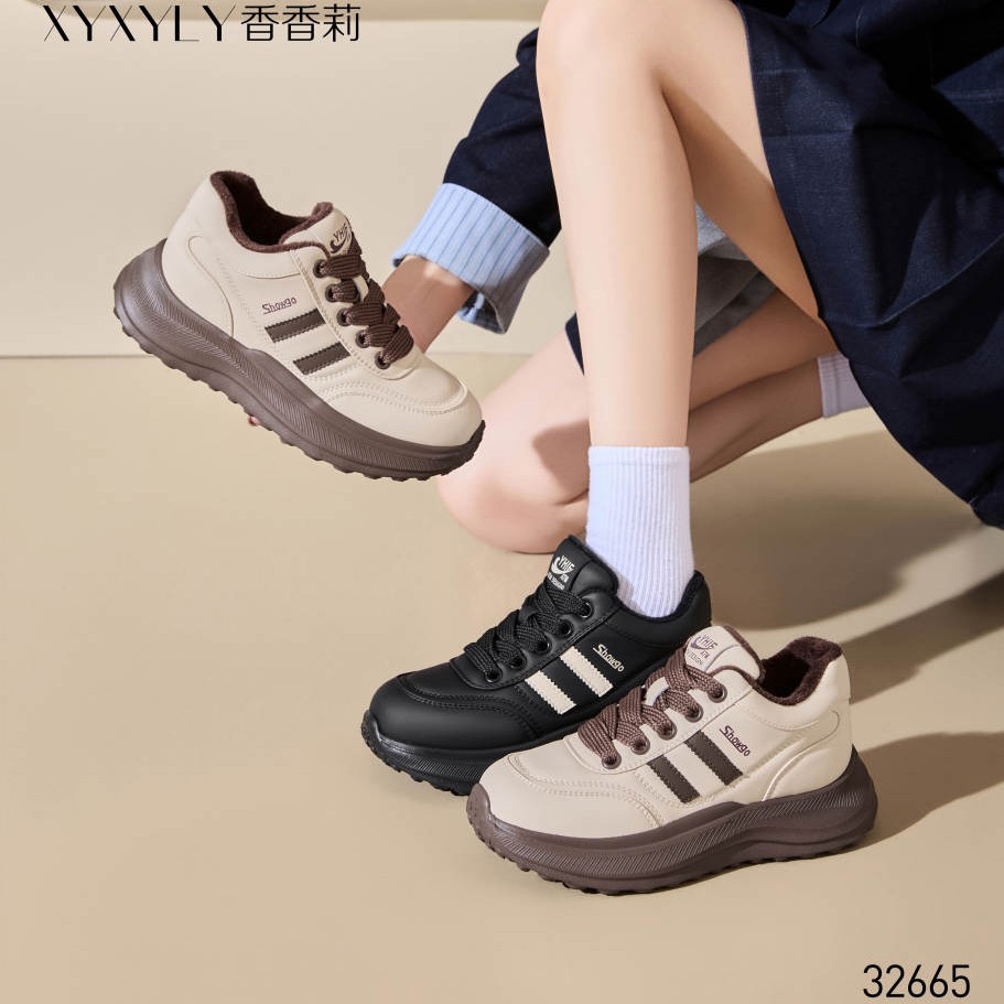 香香莉2025冬季新款32665厚底小白鞋休闲运动鞋板鞋加棉加绒女鞋