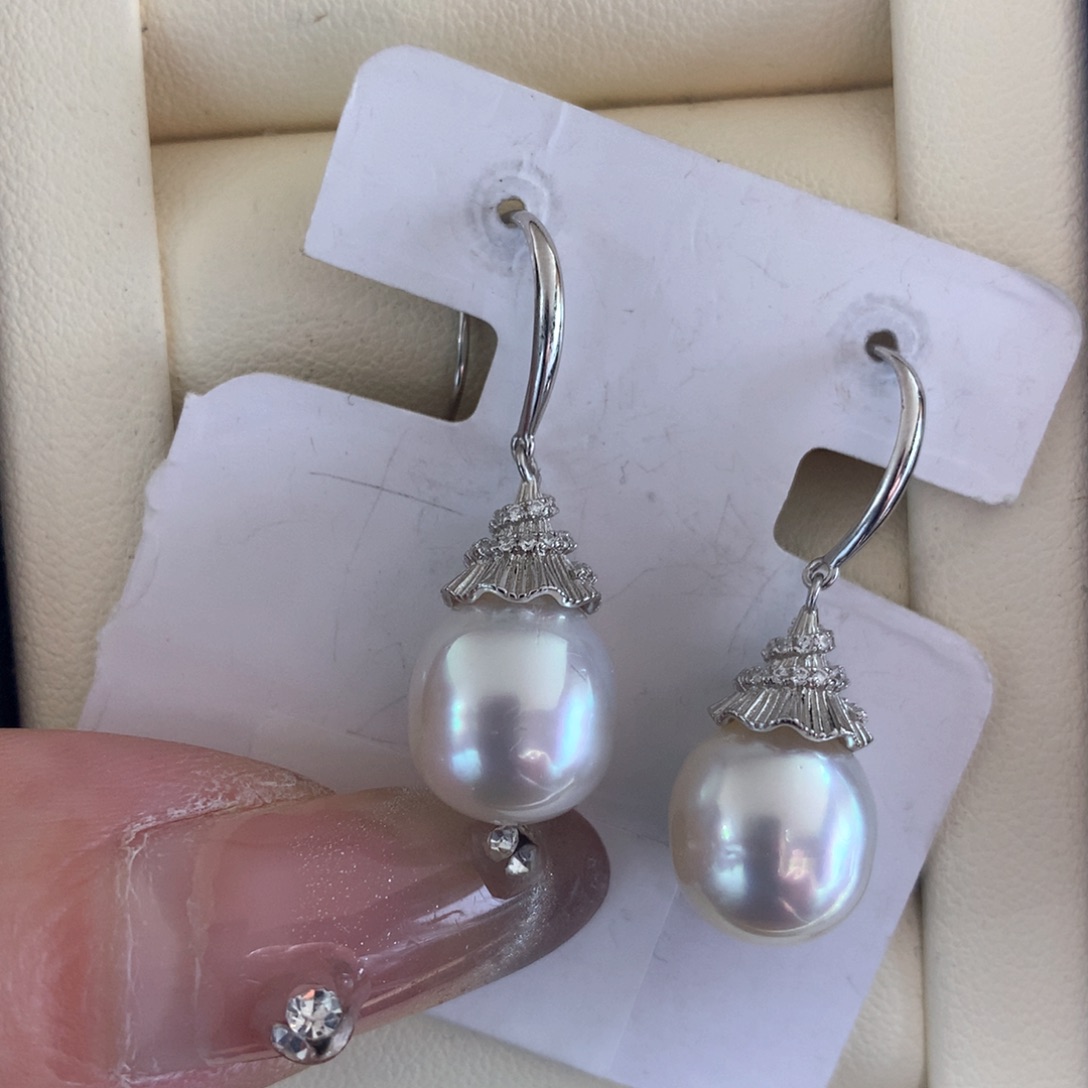 海水珍珠耳饰银S925镶嵌