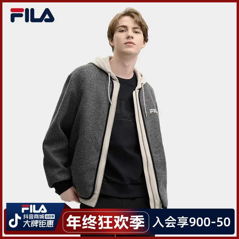 FILA斐乐男款【绵羊毛毛呢】保暖时尚潮流百搭连帽外套F11M518703F