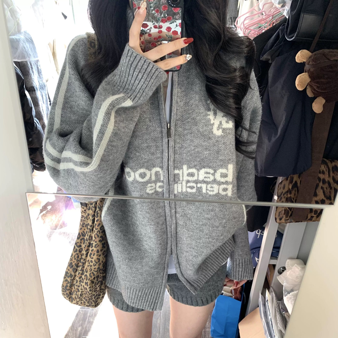 简约韩版通用短外套女ins针织加绒加厚秋冬网红休闲百搭