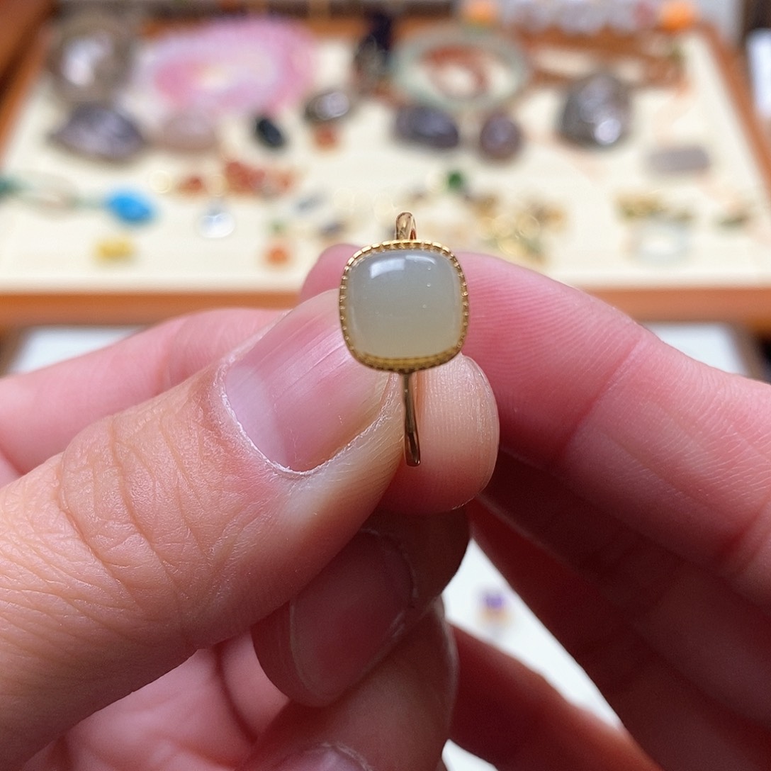 和田玉戒指银S925镶嵌