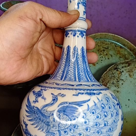 【闪购商品】青花瓷器，凤凰瓶一件