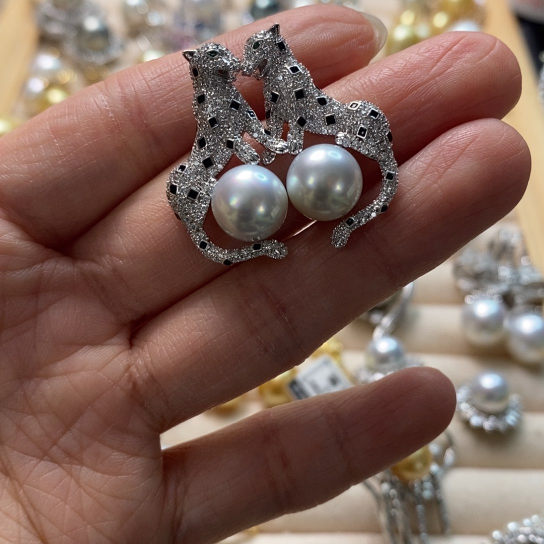 海水珍珠耳饰银S925镶嵌
