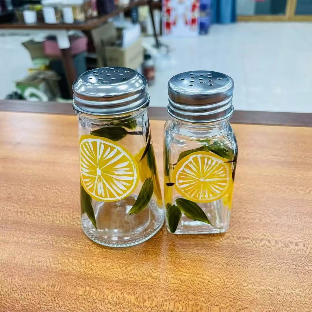 彩绘玻璃调料瓶两只