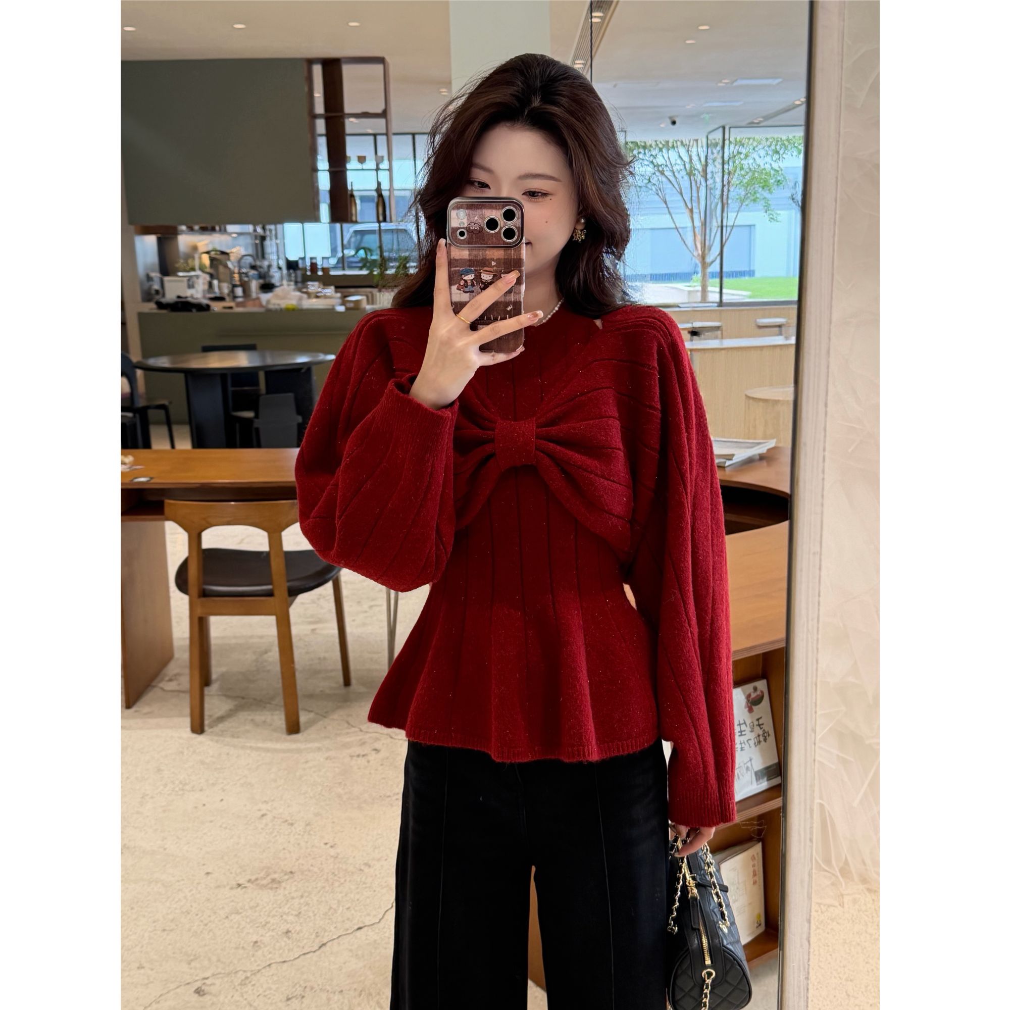 【冬日精灵】法式气质细闪鱼尾摆背心女搭蝴蝶结设计感毛衣两件套冬