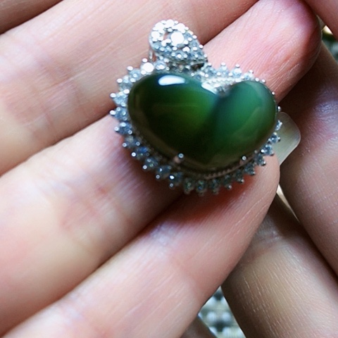 和田玉银S925镶嵌挂件