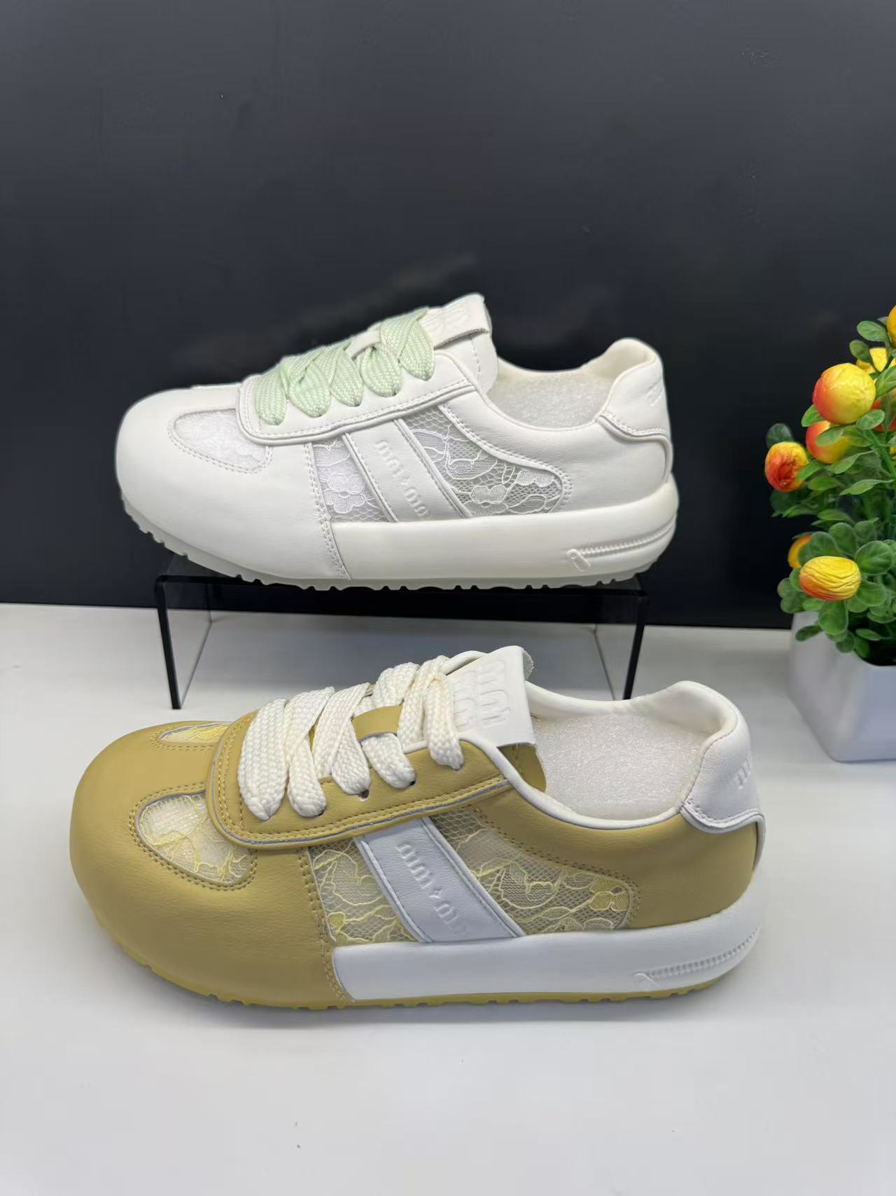 576544626佰家女鞋蕾丝时尚休闲透气温婉风韩版圆头网面时尚厚底