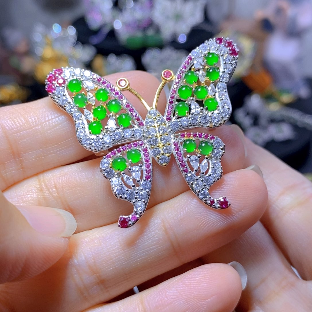 翡翠银S925镶嵌耳饰天然翡翠