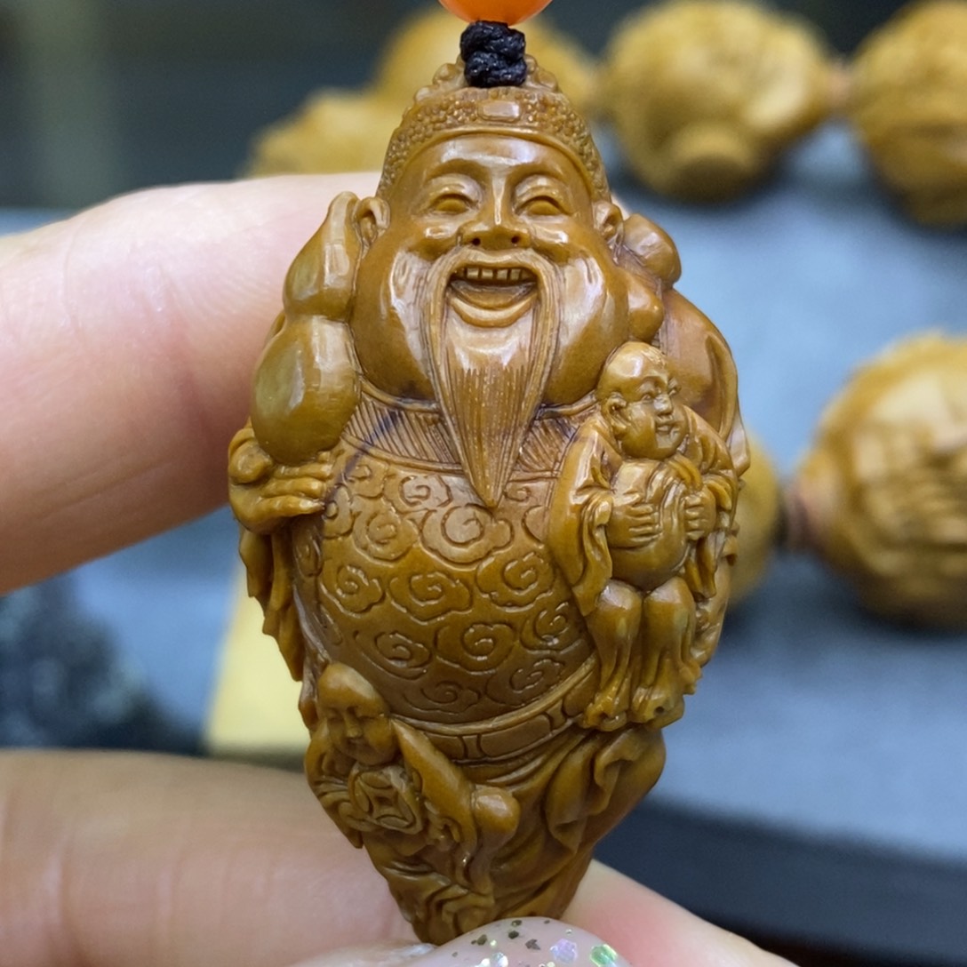 橄榄核吊坠五子财神