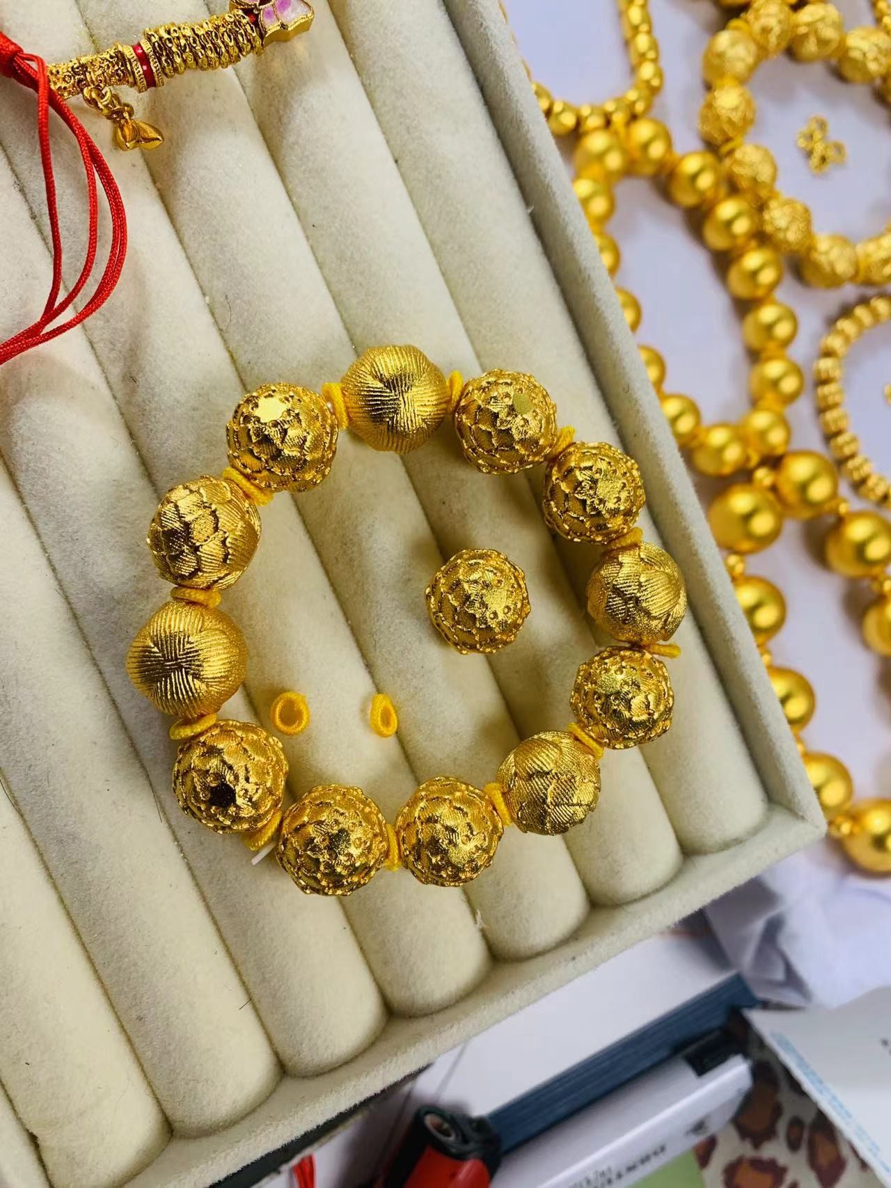 镀金加厚不掉色富贵莲花真金色婚庆创意手工手链项链配件
