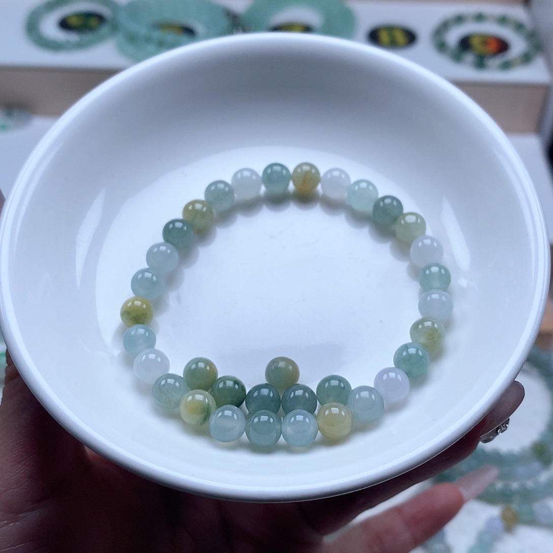 敏***包翡翠未镶嵌手串多宝6.5