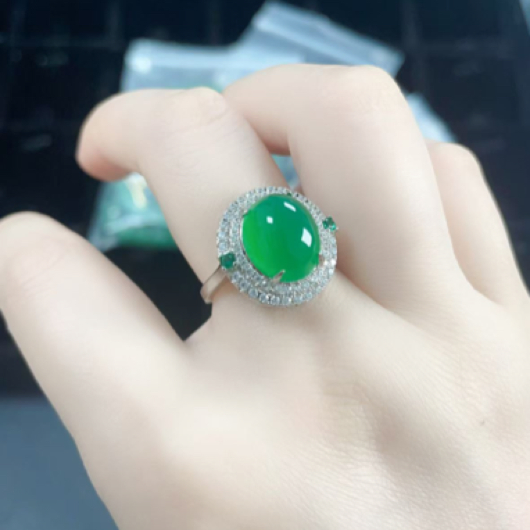 绿玉髓大蛋面戒子活口可调节