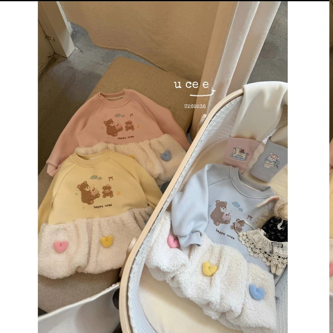 釉兮  秋冬加绒加厚女童可爱拼接花苞粉色卫衣裙
