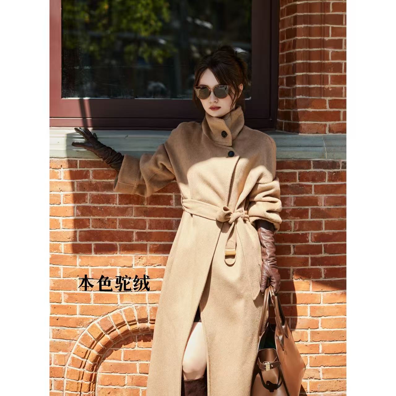 雅舒曼【C位担当】优雅柔软可翻可立骆驼绒长款大衣8S00D0011