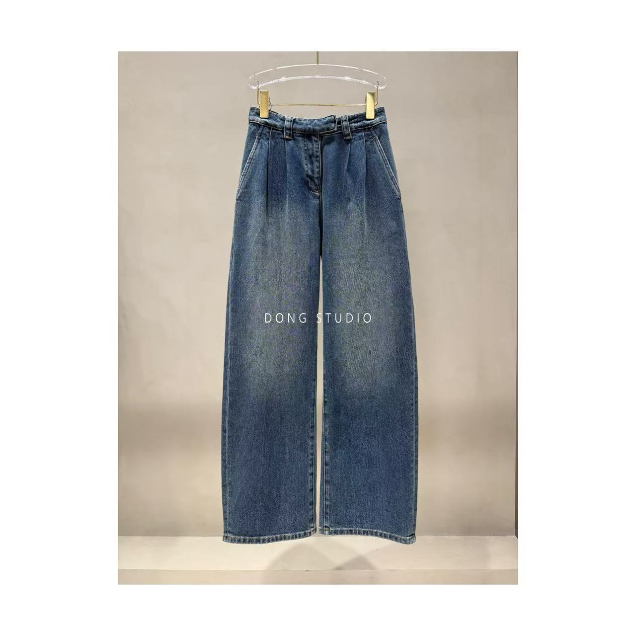 1：1高士缝纫线-弧形直筒-褶裥牛仔裤J7615