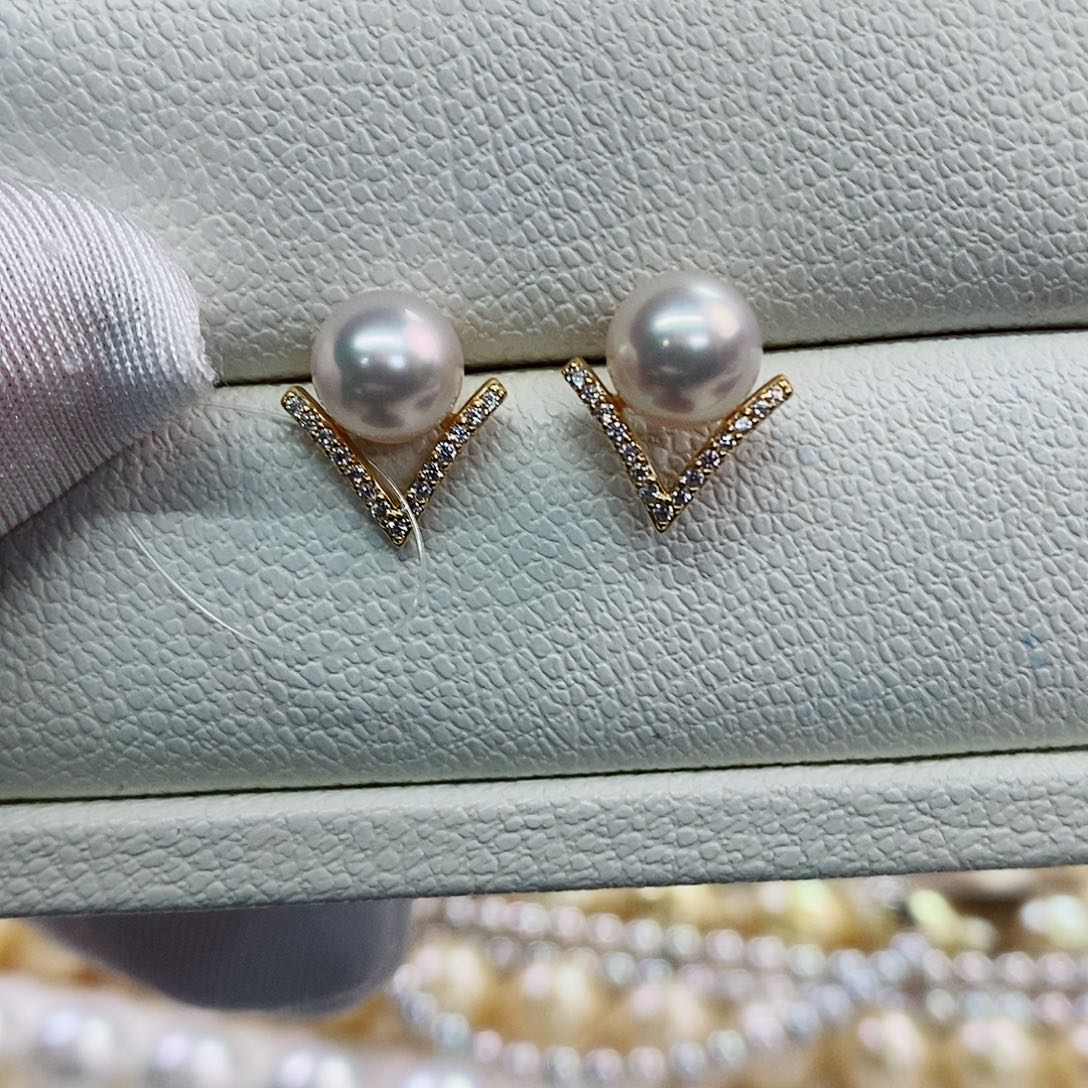 银S925镶嵌耳饰海水珍珠7-7.5