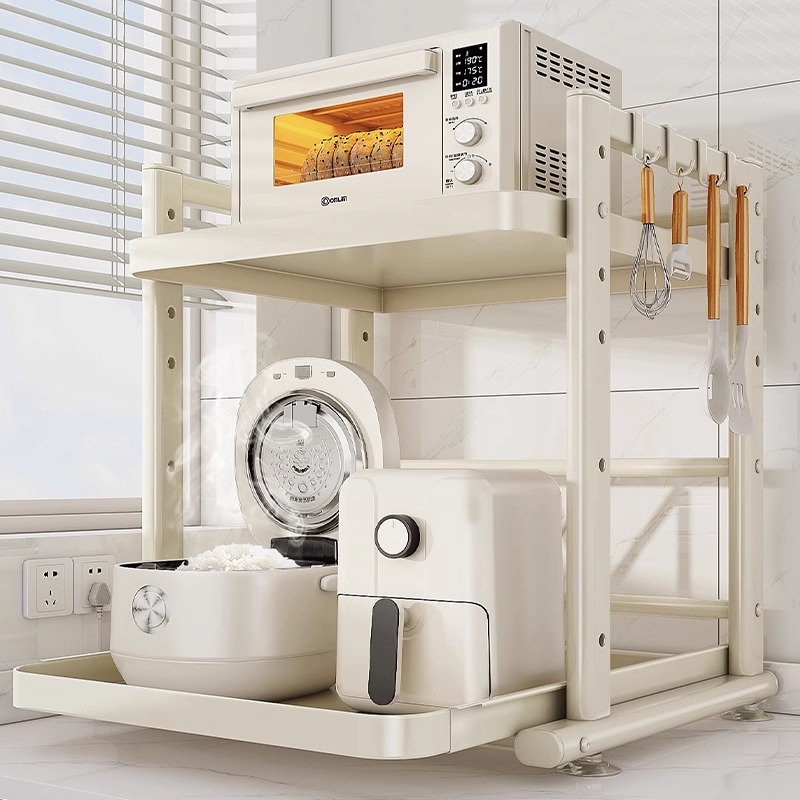 微波炉置物架厨房多功能放烤箱锅架台面抽拉式电饭煲收纳架子