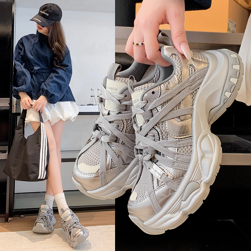 CHES&KINLYN2025新款网面透气老爹鞋女厚底休闲运动鞋跑步鞋C5808