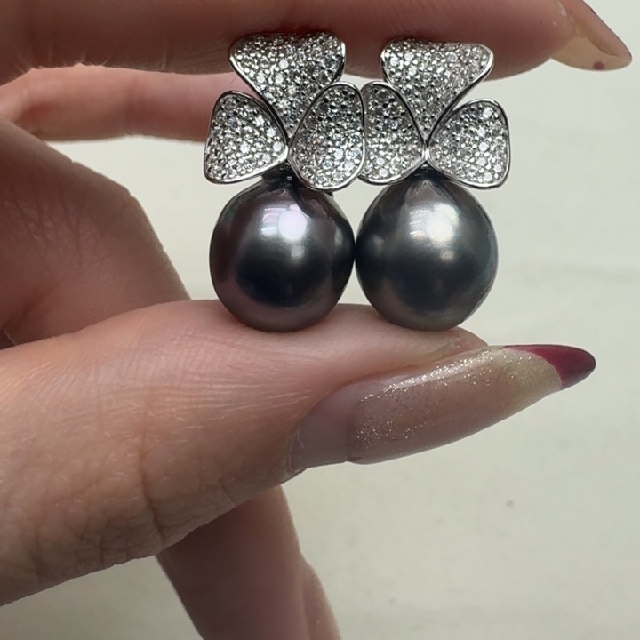海水珍珠耳饰银S925镶嵌