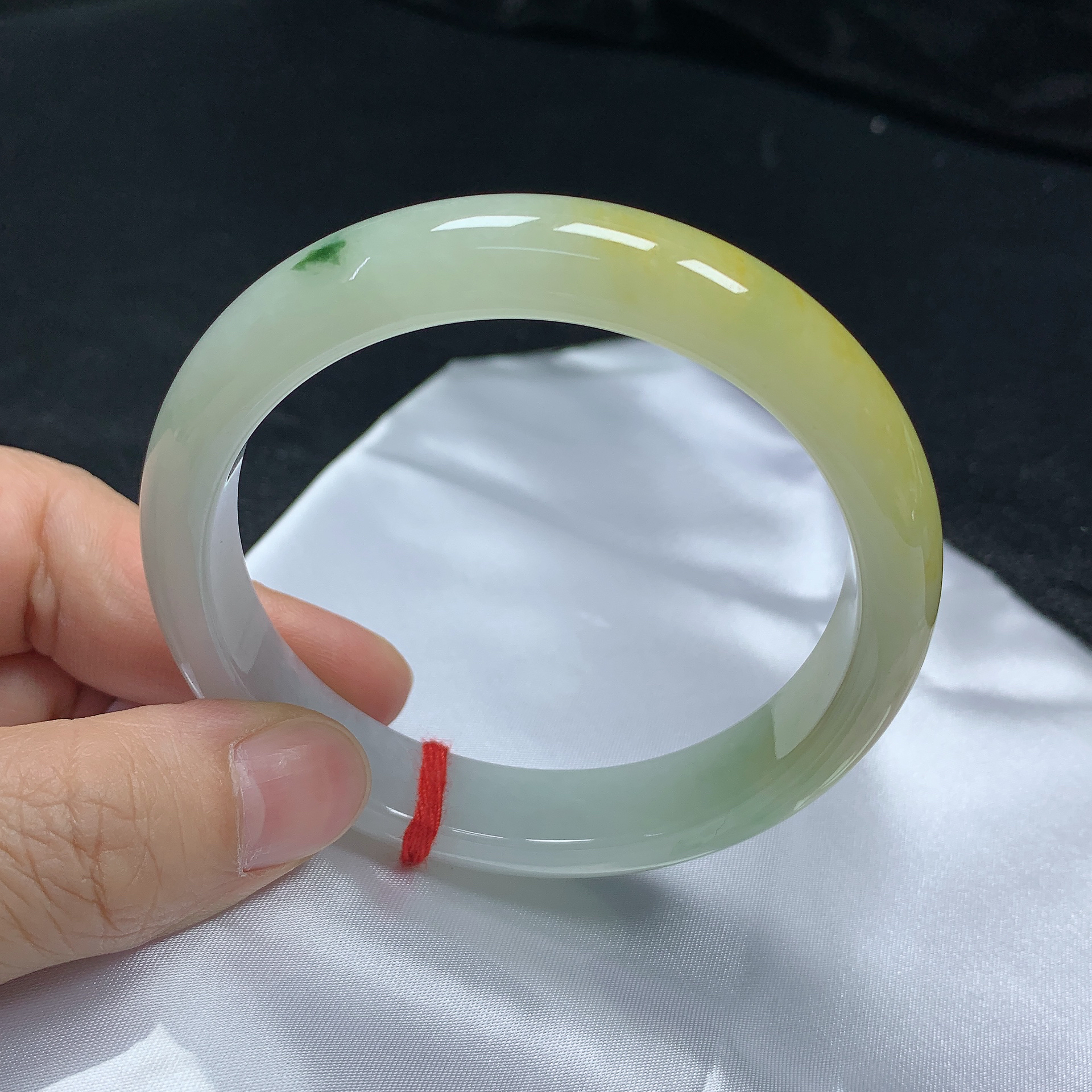 60黄翡正圈缅甸天然翡翠A货手镯少女时尚百搭平安妈妈玉镯有皮扣