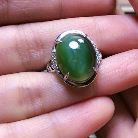 和田玉戒指银S925镶嵌