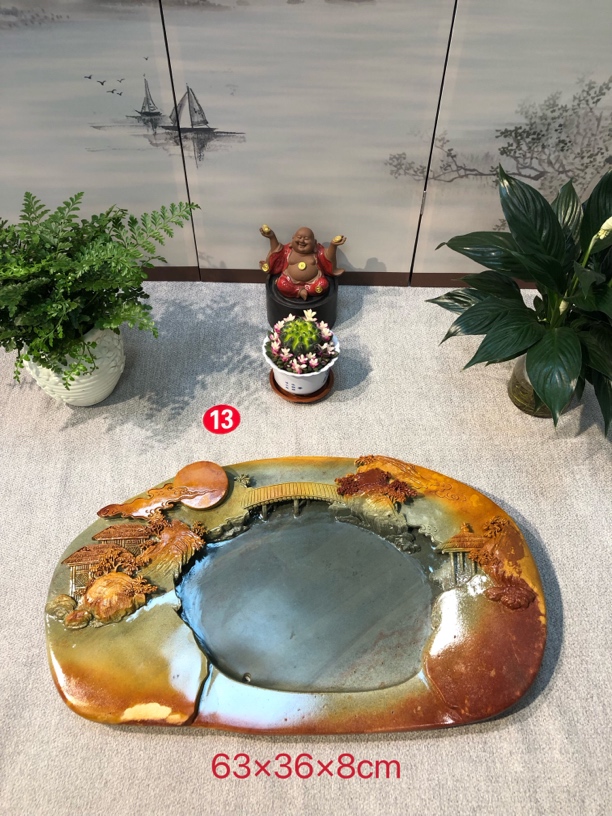 端砚石茶盘天然石材适合家用与办公带排水式创意新奇