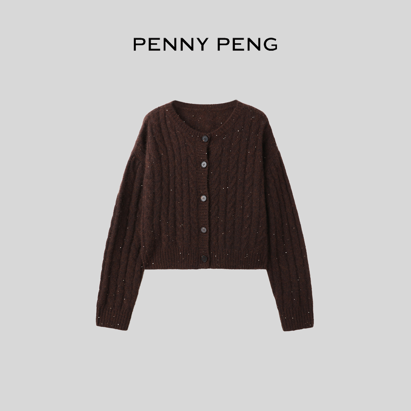 PENNYPENG 沙海漫步 复古浪漫绞花慵懒宽松圆领羊绒真丝针织开衫