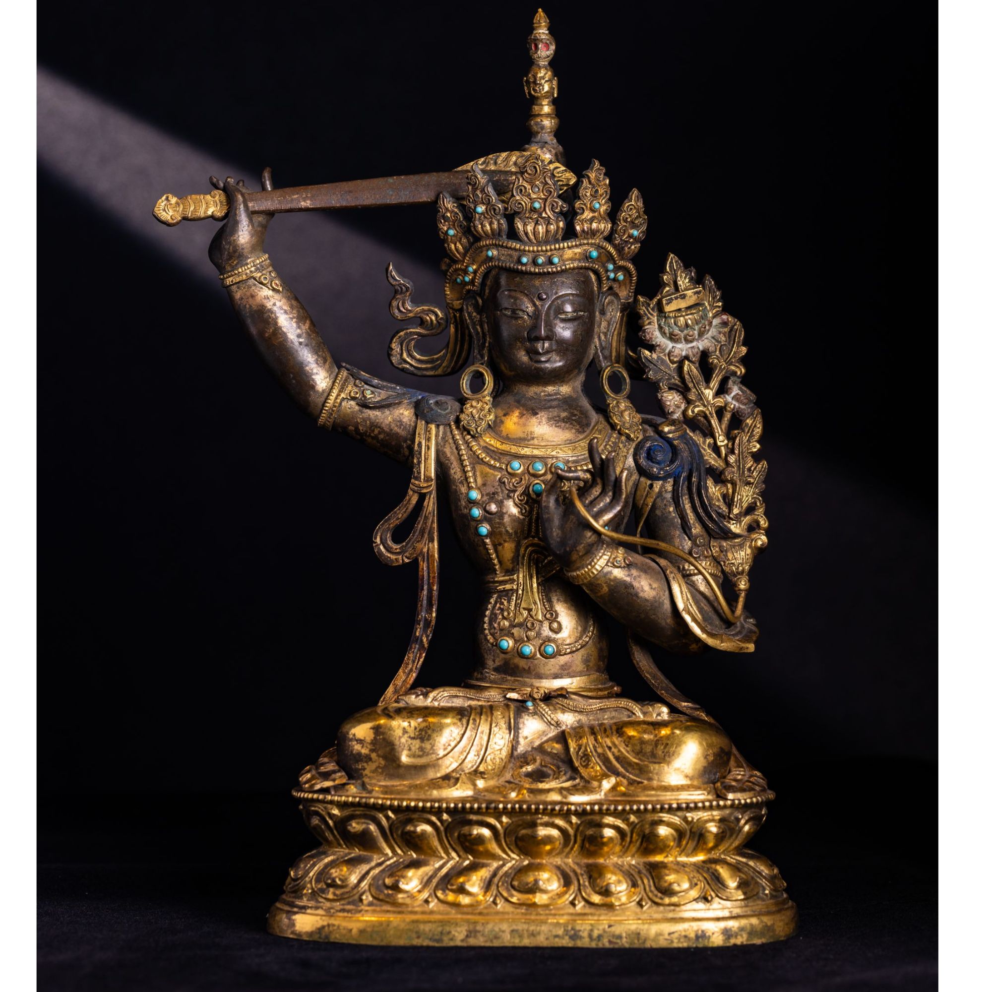 清乾隆捶揲文殊菩萨像