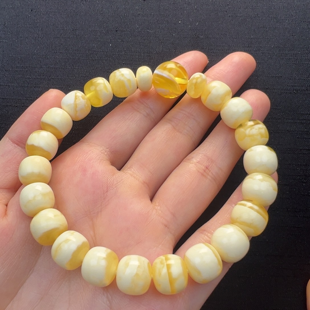 裸石琥珀未镶嵌金瓷白同料手串10mm