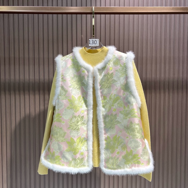 2242 皎洁无瑕 时尚中国风加厚水貂毛拼接提花马甲背心