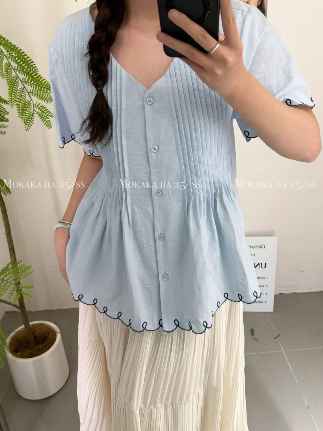 牙签褶收腰衬衫82035