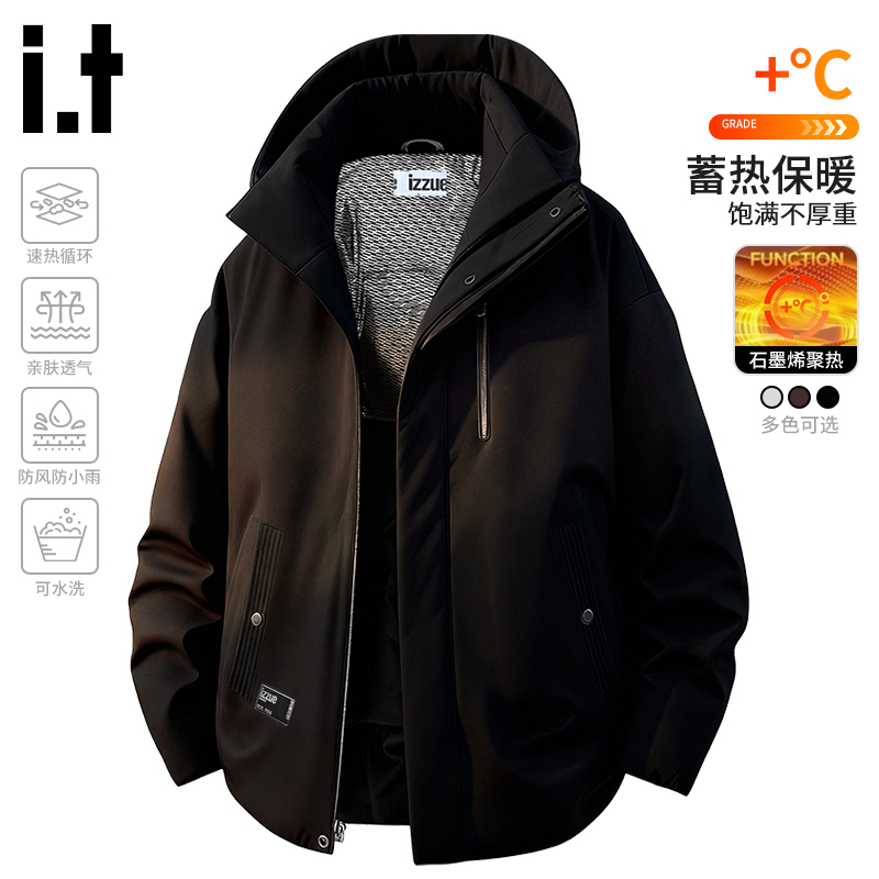 i.t izzue棉服男士外套秋冬款户外工装夹克宽松保暖冬季连帽棉衣B