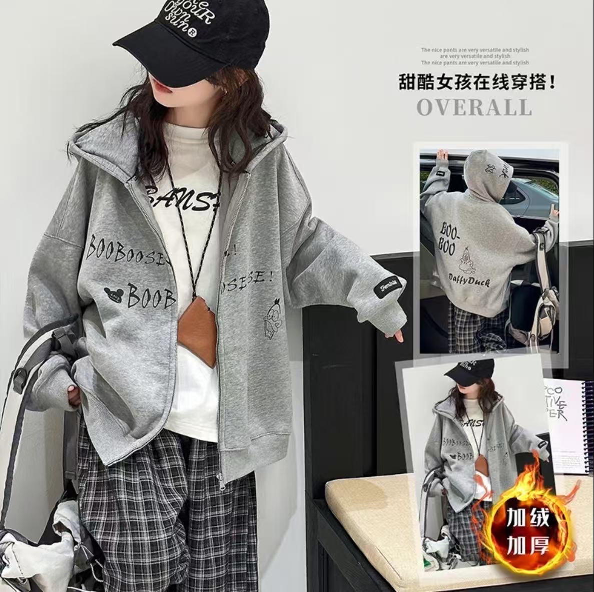 【加绒加厚】儿童冬款拉链衫外套2025新款女童冬季连帽卫衣女孩长袖