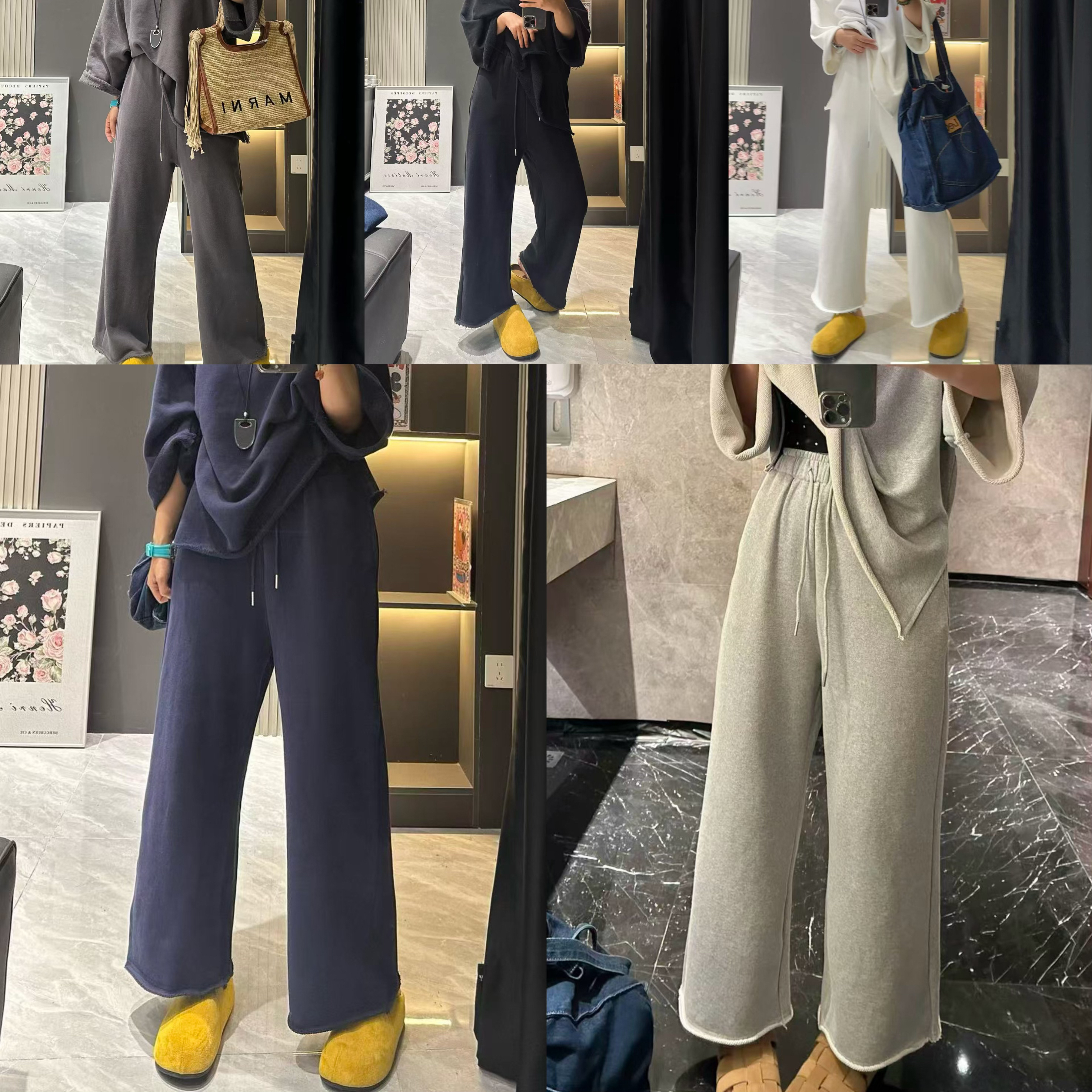 （老三）韩版宽松百搭慵懒时尚极简毛圈简约纯色显瘦休闲烟管卫裤