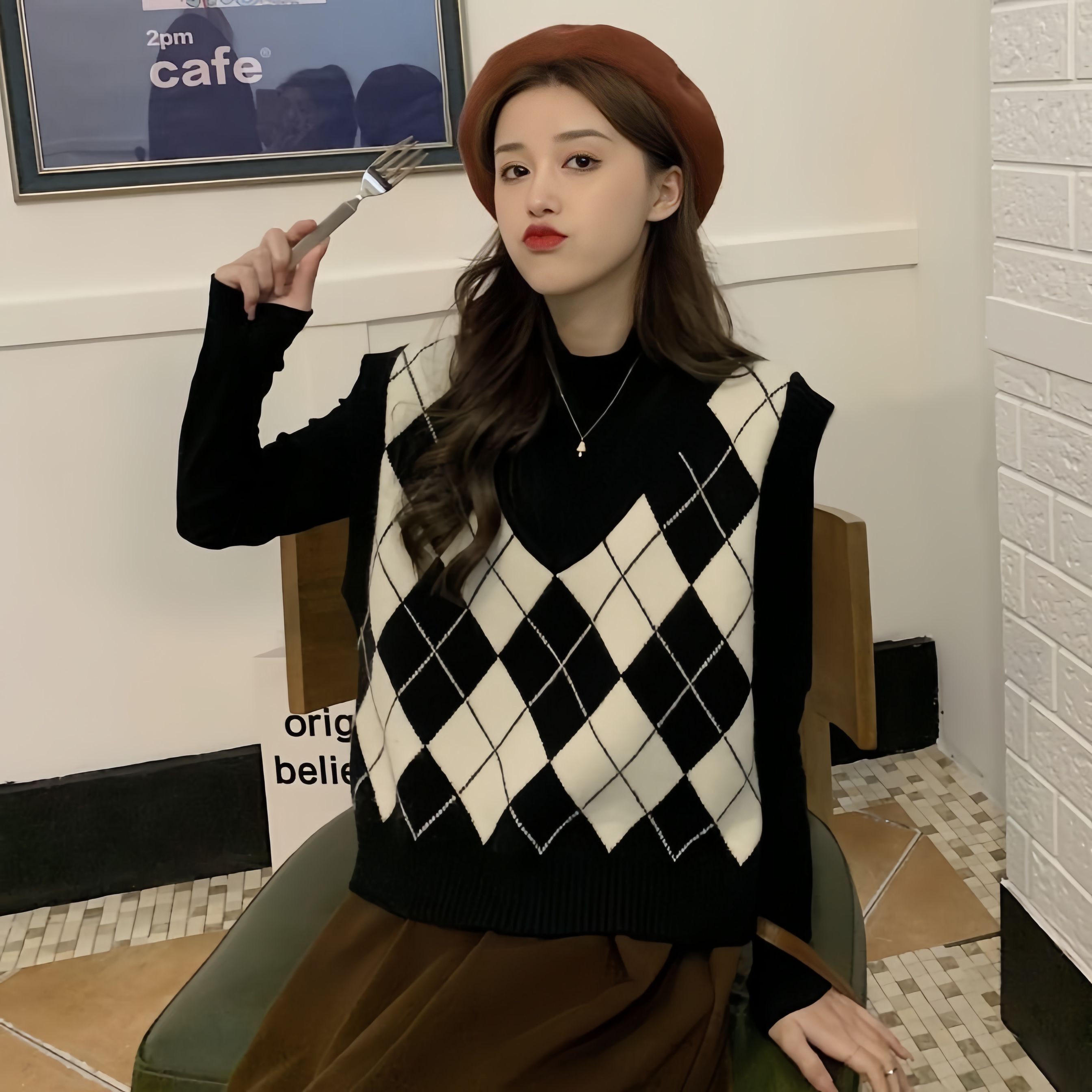 L【001-120】针织马甲背心女士无袖新款学院风宽松叠穿毛衣马夹