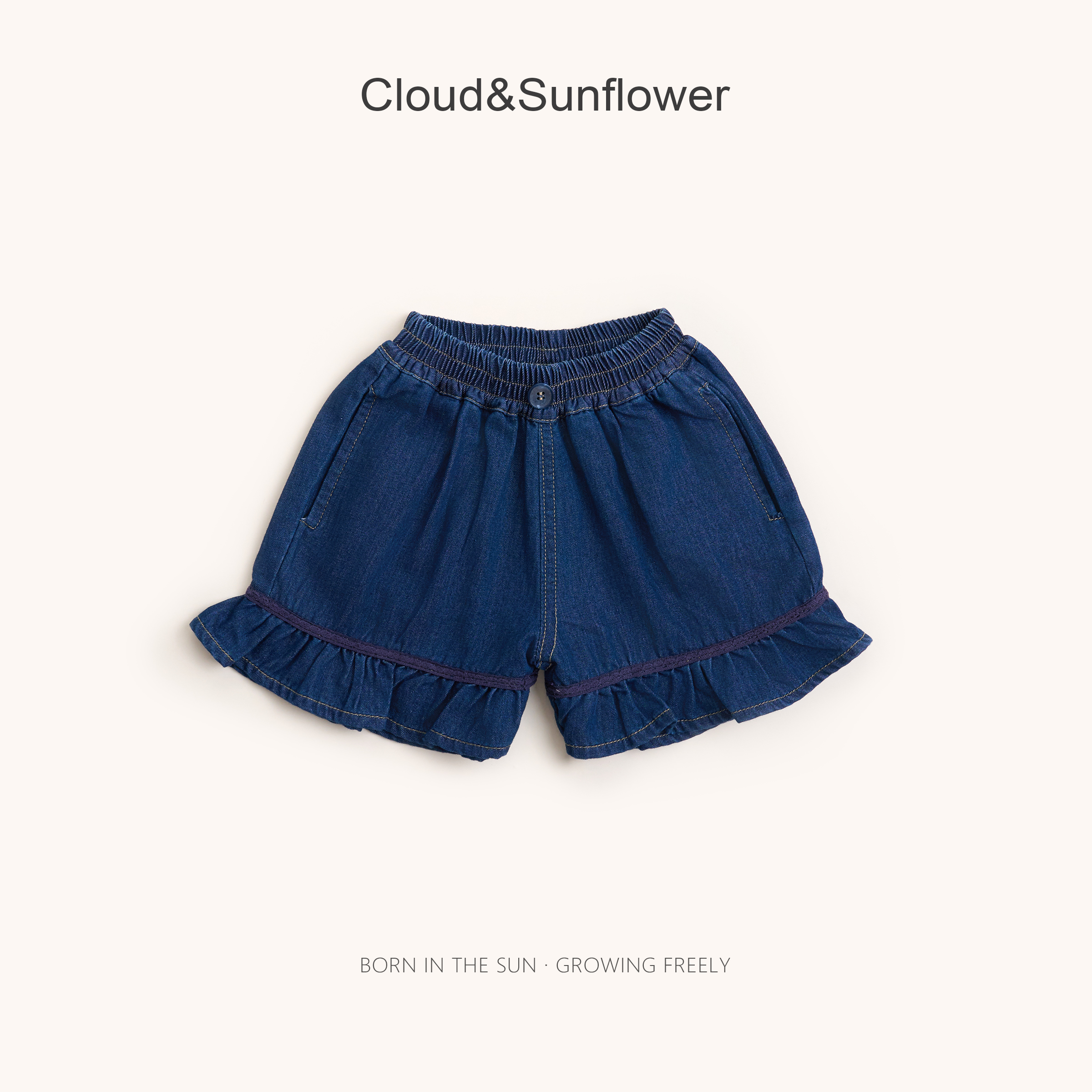 【云朵小葵】女童夏季新款一粒扣裤边翩翩休闲牛仔短裤24346